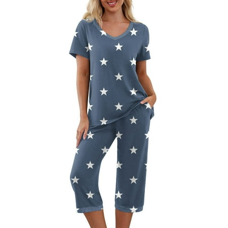 RQYYD Pajamas forWomen s Cute Pajama Set Soft Capri Short Sleeve Comfy Pjs Pant Two Piece Sleepwear Womens Lounge Set Loungewear
RQYYD Pajamas forWomen s Cute Pajama Set Soft Capri Short Sleeve Comfy Pjs Pant Two Piece Sleepwear Womens Lounge Set Loungewear