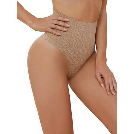 Women Leopard Print Thongs Apricot Shapewear Bottoms XL