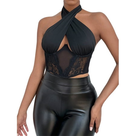 Women Cross Lace Patchwork Corset Top Sexy Halter Neck Cut Out Push-Up Bustier Hollow-Out Crop Camisole Black S M L
Women Cross Lace Patchwork Corset Top Sexy Halter Neck Cut Out Push-Up Bustier Hollow-Out Crop Camisole Black S M L