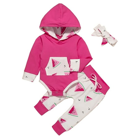 Baby Girls Hodded Watermelon Print Romper+Pants+Headbands Outfits Streetwear Outfits For 0-3 Months
Baby Girls Hodded Watermelon Print Romper+Pants+Headbands Outfits Streetwear Outfits For 0-3 Months