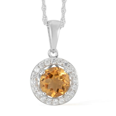 925 Sterling Silver Citrine Zirconia CZ Pendant Necklace in Gift Jewelry for Women