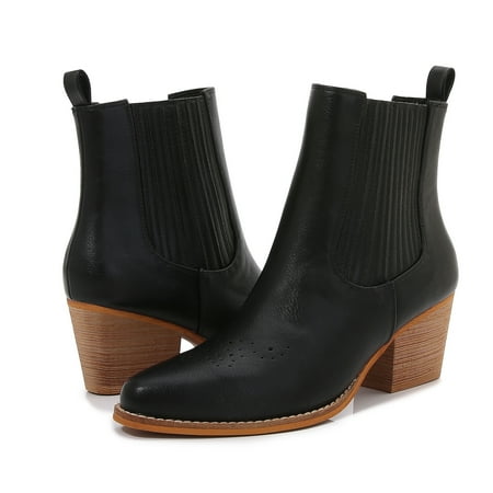 Women PU Leather Perforated Front Stacked Heel Ankle Boots with Elastic Side Gussets (Black / 7)
Women PU Leather Perforated Front Stacked Heel Ankle Boots with Elastic Side Gussets (Black / 7)