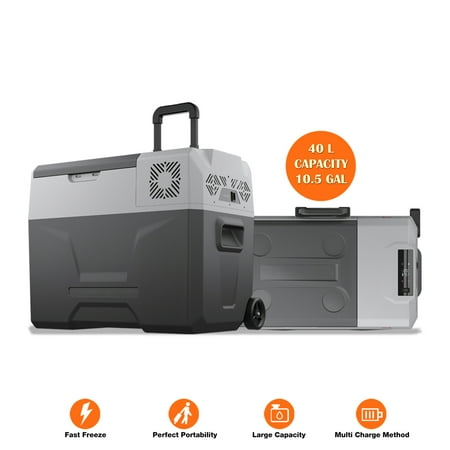 CHO 40L Portable Freezer Electric Cooler AC/DC Compressor Car Cooler Refrigerator Fridge Trolley Wheels for Home Travel Car Van Truck RV Boat BBQ Party Picnic Camping Iceless Cooler