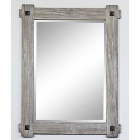 28" RUSTIC WOOD FRAMED MIRROR(27.6" W x36" H) IN GREY DRIFTWOOD