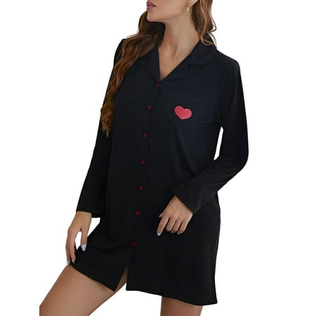 Huakaishijie Women s Nightgown Sleepwear Long Sleeve Button Down Nightshirt