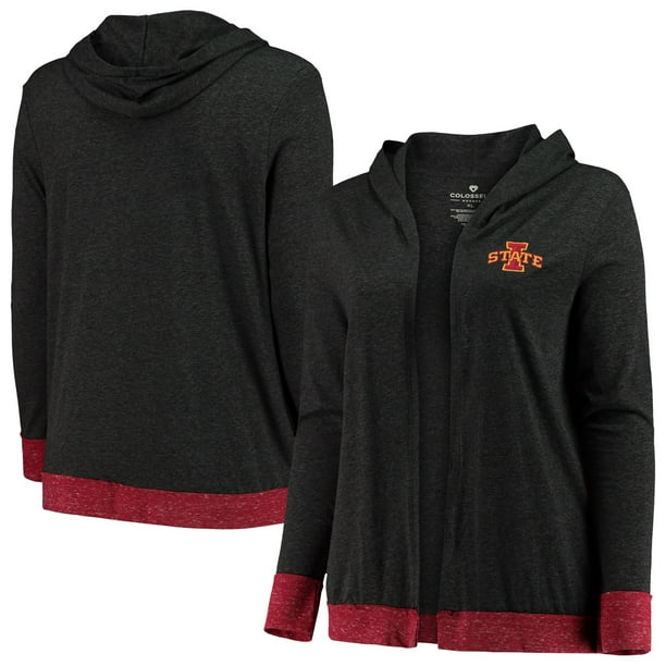 Iowa State Cyclones Colosseum Women's Plus Size Steeplechase Open Hooded Tri-Blend Cardigan - Charcoal