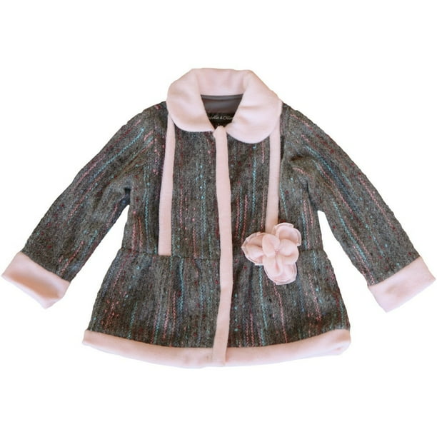 Girls Charcoal Tweed Floral Detail Alexa Coat 8