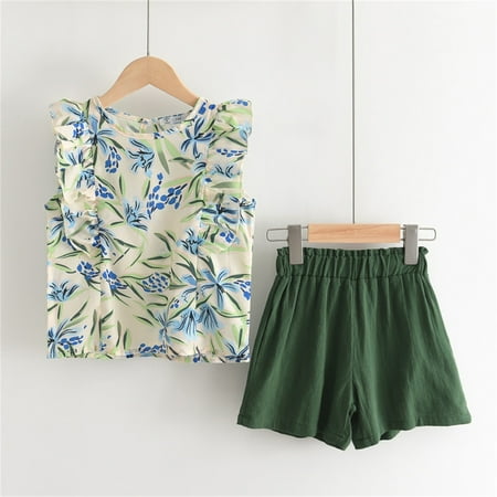 Toddler Kids Baby Girls Summer Clothes Casual Floral Print Ruffle Sleeveless T Shirt And Shorts 2PCS Outfits Set 2-7 Years
Toddler Kids Baby Girls Summer Clothes Casual Floral Print Ruffle Sleeveless T Shirt And Shorts 2PCS Outfits Set 2-7 Years