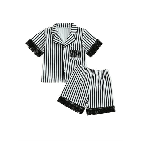 Sunisery 2PCS Kids Girls Summer Pajama Sets Lapel Shirt Striped Pants Sleepwear Homewear Black Short 8-9 Years
Sunisery 2PCS Kids Girls Summer Pajama Sets Lapel Shirt Striped Pants Sleepwear Homewear Black Short 8-9 Years