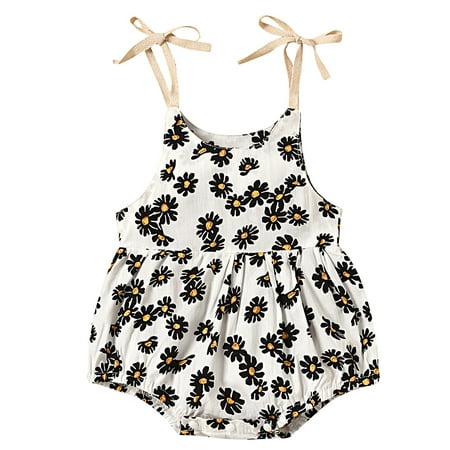 Pudcoco Baby Girl Romper Daisy Print Sleeveless Sling Bodysuit One-piece