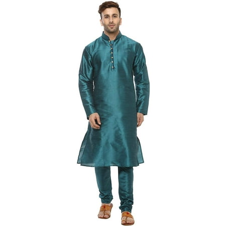 Royal Kurta Silk Blend Loop Button Kurta Pyjama Set For Men (36 Rama Green)