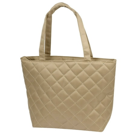 Khaki Reusable Zip Up Shopping Shoulder Tote Bag Handbag for Woman