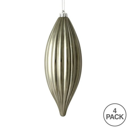 Vickerman 8 Pewter Shiny Line Finial Ornament Pack of 4Grey