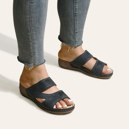 FITORON Womens Slippers- Leisure Vacation Comfortable Hollow Open Toe Wedge Beach Sandals Dark Blue 37
FITORON Womens Slippers- Leisure Vacation Comfortable Hollow Open Toe Wedge Beach Sandals Dark Blue 37