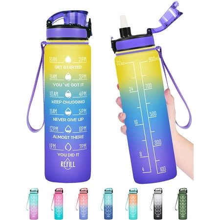 Patiofeel 32 OZ Water Bottle Leakproof BPA & Toxic Free Motivational Water Bottle with Times to Drink and Straw Fitness Sports Water Bottle with Strap for Office Gym Outdoor Sports(Yellow Purple)
Patiofeel 32 OZ Water Bottle Leakproof BPA & Toxic Free Motivational Water Bottle with Times to Drink and Straw Fitness Sports Water Bottle with Strap for Office Gym Outdoor Sports(Yellow Purple)