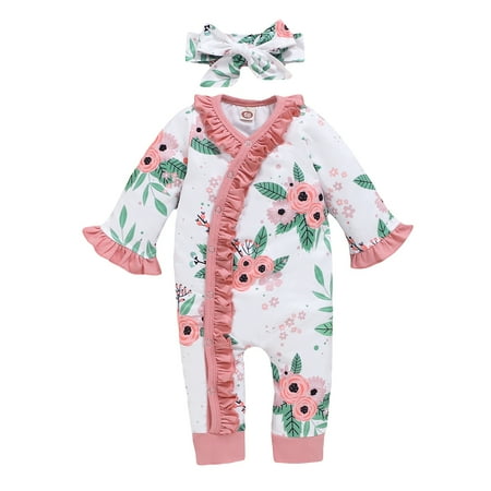 OLLUISNEO Newborn Baby Girls Romper Winter Romper Flower Pattern Round Neck Long Sleeve Single-row Button Jumpsuit With Headband 3-6 Months White
OLLUISNEO Newborn Baby Girls Romper Winter Romper Flower Pattern Round Neck Long Sleeve Single-row Button Jumpsuit With Headband 3-6 Months White