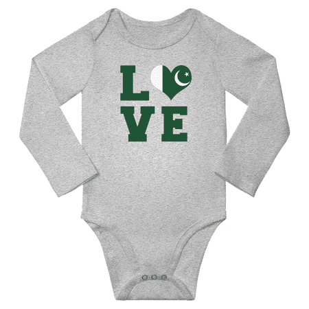 Love Pakistan Heart Flag Baby Long Slevve Romper (Gray 3-6 Months)