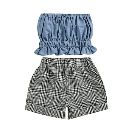 Sunisery Kids Baby Girls 2pcs Outfits Strapless Wrapped Chest Tube Tops Plaid Shorts Summer Clothes Set Blue 12-18 Months
Sunisery Kids Baby Girls 2pcs Outfits Strapless Wrapped Chest Tube Tops Plaid Shorts Summer Clothes Set Blue 12-18 Months