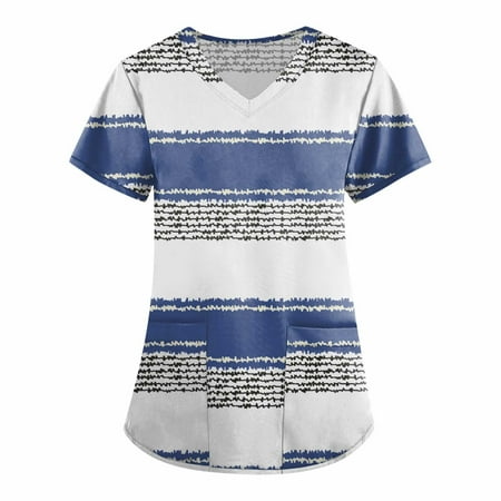CHMORA Women Scrubs Top V-Neck Print