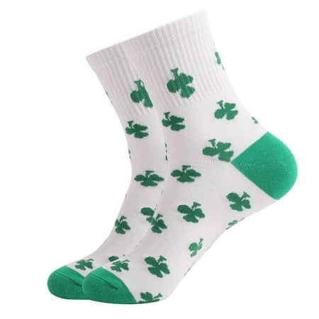Womens Green Casual Stripe Printed Thick Cotton Saint Holiday Comfortable Medium Socks