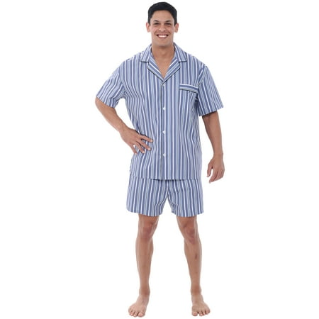 Alexander Del Rossa Mens Pajamas Light and Dark Blue Striped Piping Small