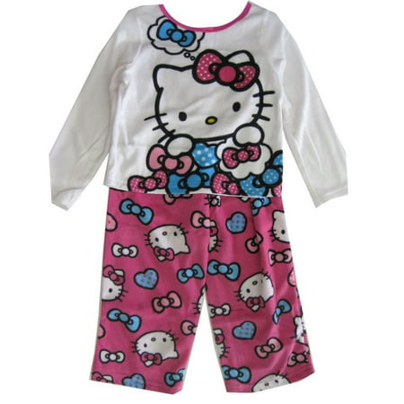 Hello Kitty Little Girls Fuchsia Kitty Image Bow Print 2 Pc Pajama Set 2T-4T