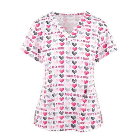 UDAXB Womens Nursing Scrub Tops Valentine s Day Love Heart Printed Working Uniform Short Sleeve V-Neck Workwear Blouse T-shirt with Pockets
UDAXB Womens Nursing Scrub Tops Valentine s Day Love Heart Printed Working Uniform Short Sleeve V-Neck Workwear Blouse T-shirt with Pockets