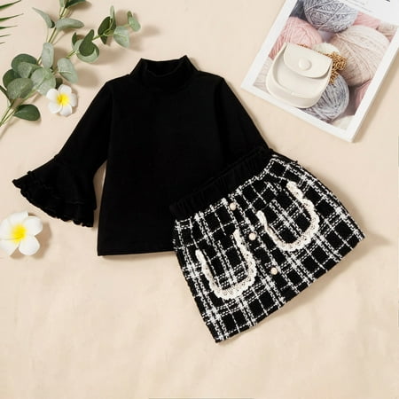 CHGBMOK Clearance Toddler Girls Autumn Winter Long Sleeve Solid Color Turtleneck Flare Sleeve Plaid Short Skirt Kids Set
CHGBMOK Clearance Toddler Girls Autumn Winter Long Sleeve Solid Color Turtleneck Flare Sleeve Plaid Short Skirt Kids Set
