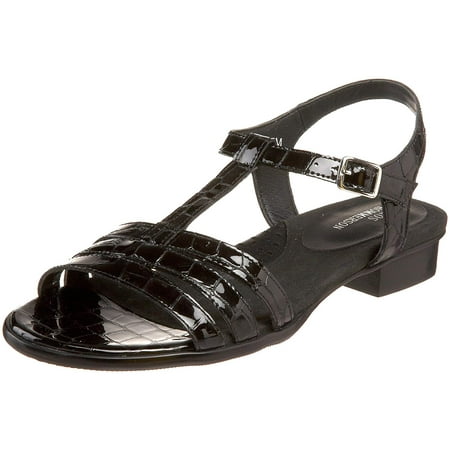 Ros Hommerson Women s Kelly T-Strap Sandal Black Croc Patent 6 WW US