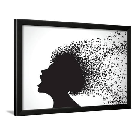 Vector Illustration of Abstract. Man Face Silhouette in Profile with Musical Hair Framed Print Wall Art By VLADGRIN