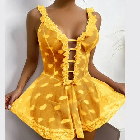 MRULIC lingerie for women Women Cute Love Girl Lace Cutout Suspender Dress (Without Thong) Yellow + XL
MRULIC lingerie for women Women Cute Love Girl Lace Cutout Suspender Dress (Without Thong) Yellow + XL