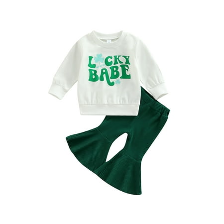 Jamlynbo Baby Girls Saint Patrick s Day Trousers Outfits Festive Letter Print Long Sleeve Sweatshirt Casual Ribbed Flare Pants Set
Jamlynbo Baby Girls Saint Patrick s Day Trousers Outfits Festive Letter Print Long Sleeve Sweatshirt Casual Ribbed Flare Pants Set