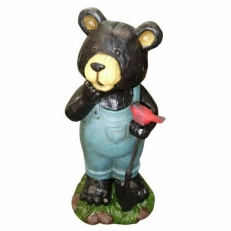 Benzara 14 Inch Polyresin Bear Holding Bird Garden Statue