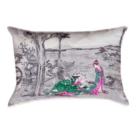 ArtVerse Katsushika Hokusai Japanese Cou Pillow - Faux Suede
