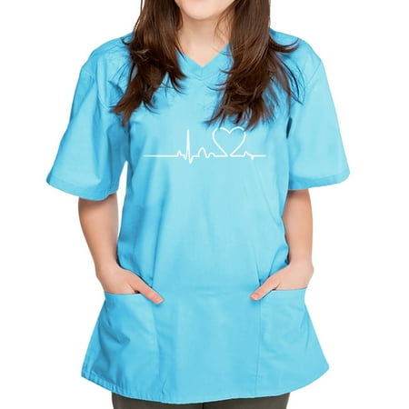 Women Scrubs Tops Short Sleeve V-Neck Tops Working Uniform Solid Color Pocket Blouse Comfortable Nursing Uniform
Women Scrubs Tops Short Sleeve V-Neck Tops Working Uniform Solid Color Pocket Blouse Comfortable Nursing Uniform