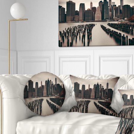 DESIGN ART Designart 'Manhattan Financial District' Cityscape Photo Throw Pillow