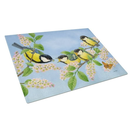 Caroline s Treasures Great Tit Family of Birds Glass Cutting Board Large