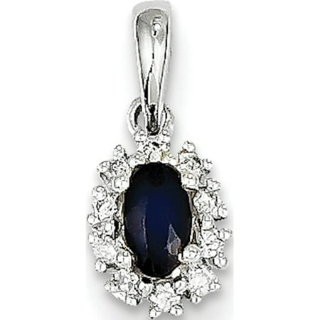 Designer 14K White Gold Diamond & Sapphire Oval Pendant (Length=14) (Width=6) Made In India -Jewelry By Sweet Pea Creations