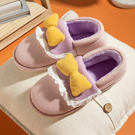Slippers for Women Cute Bow Tie Lippers For Women Winter Warm Memory Foam House Slippers Soft Pink 7 Slippers for Men