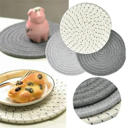 Pjtewawe Placemats 3pc Cotton Rope Woven Meal Mat Circular Cotton Thread Woven Cup Mat Sand Pot Mat Kitchen Table Thickened Insulation Mat Kitchen Essentials 
Pjtewawe Placemats 3pc Cotton Rope Woven Meal Mat Circular Cotton Thread Woven Cup Mat Sand Pot Mat Kitchen Table Thickened Insulation Mat Kitchen Essentials
