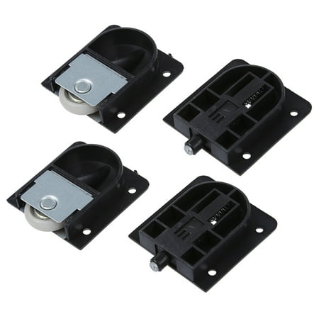 2X Black Plastic Plate 25mm Dia Wheel Sliding Door Roller
