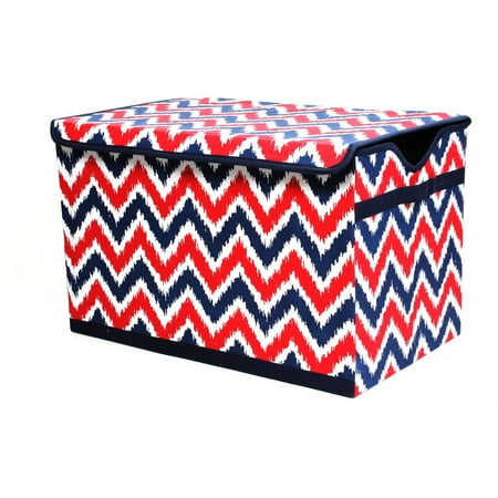 Bacati - MixNMatch Navy/Red Zigzag Cotton Percale Fabric covered Storage, Toy Chest, 24.5 L x 15 W x 14 H inches