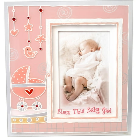 Girls Christening Baptism Painted 3D Glass Frame With \