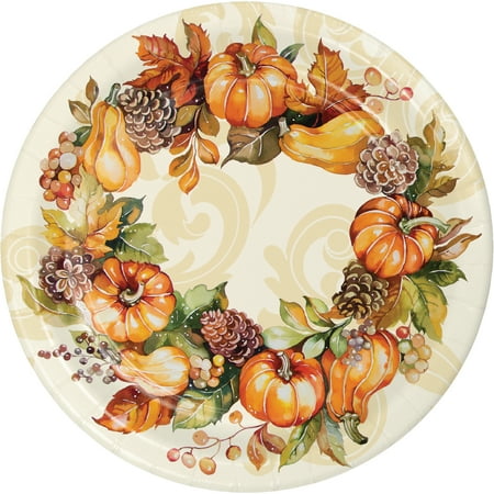 8 3/4 Dia. Round Autumn Wreath Dinner Plate Pack of 8 EA
