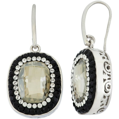 5th & Main Rhodium-Plated Sterling Silver Oval Clear Swarovski with Black Pave Crystal Earrings