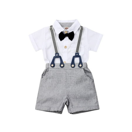 Douhoow Infant Baby Boys Gentleman Clothes Sets Short Sleeve Shirt Tops Romper Bib Pants 2Pcs Set