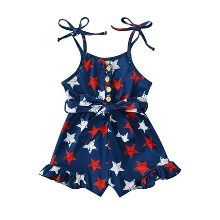 Toddler Baby Girl 4th of July Outfit Star Print Strap Sleeveless Ruffle Romper Jumpsuit with Belt Summer Clothes
Toddler Baby Girl 4th of July Outfit Star Print Strap Sleeveless Ruffle Romper Jumpsuit with Belt Summer Clothes
