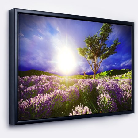 DESIGN ART Designart 'Lavender Field under Blue Sky' Modern Landscape Wall Art Framed Canvas