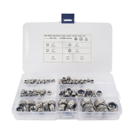 100pcs Stainless Steel Hex Screw Nut Socket Head Flange Nylon Lock Nuts