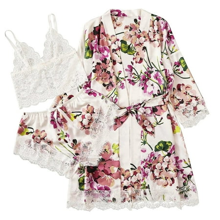 Satin Silk Pajamas Robe Lace Lingerie Women Underwear Sleepwear Pants With Belt 0110
Satin Silk Pajamas Robe Lace Lingerie Women Underwear Sleepwear Pants With Belt 0110